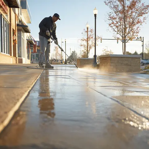 Commercial main street sidewalk power washing Bay Area